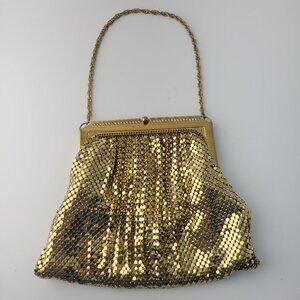 Vintage Whiting & Davis Gold Mesh Evening Bag Clutch Purse Rhinestone Frame